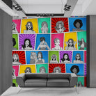 Colorful comic style panels with pop art portraits in vibrant sunburst backgrounds - final hobby-room