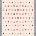 Pink and orange geometric flowers with blue accents form repeating motifs on white background - view 2 - final