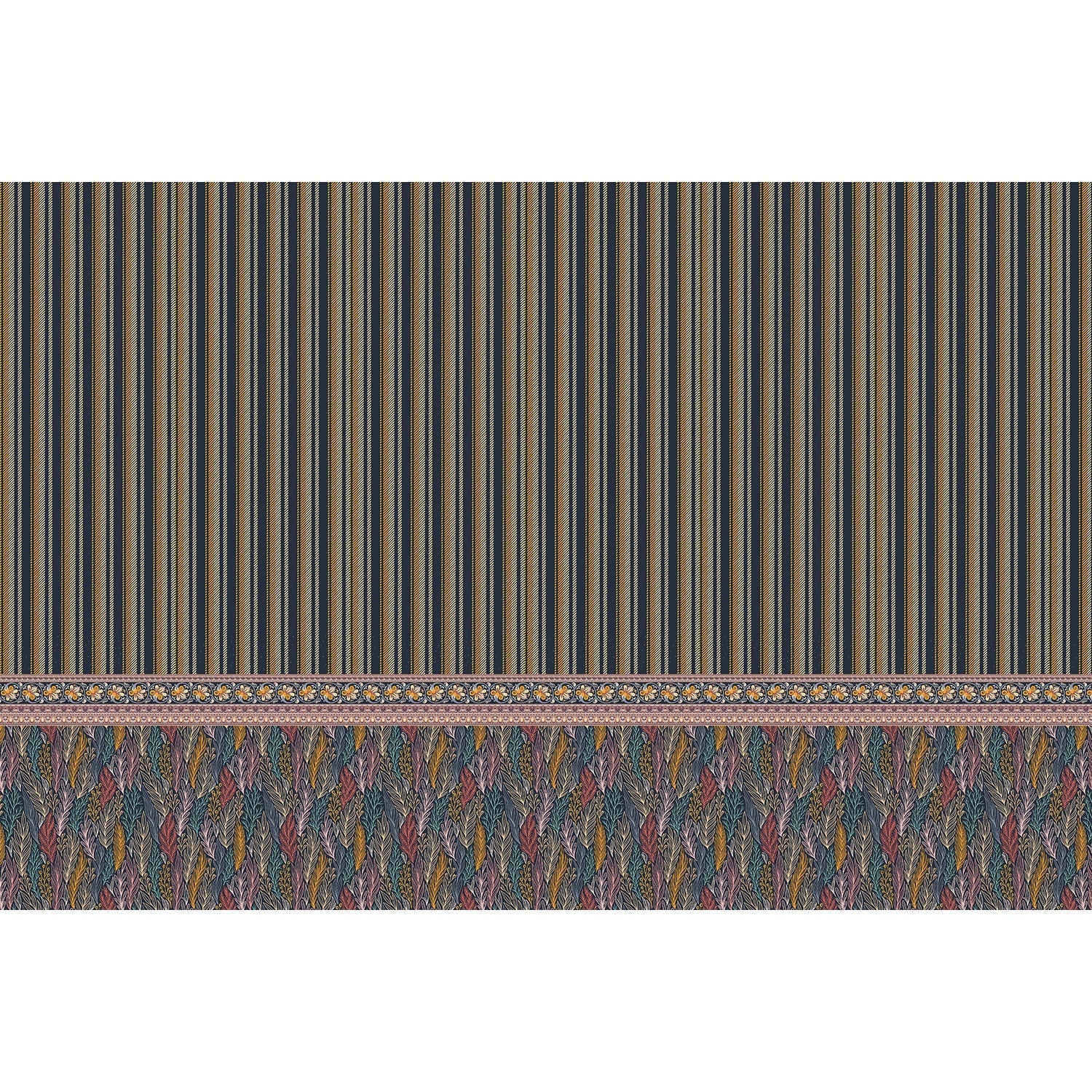 Bold stripes and autumn leaves design in lea - "patterns" wallpaper mural-equal final
