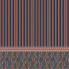 Modern dining space with vertical stripes and ornate paisley border in navy and pink - view 2 - final