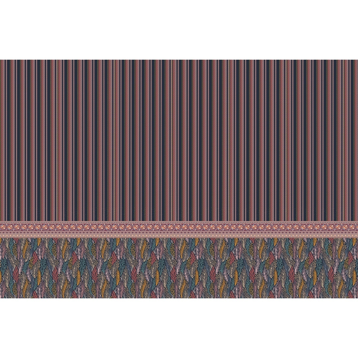 Bold stripes and autumn leaves design in lea - "patterns" wallpaper mural-equal final