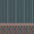 Modern dining space with vertical stripes and ornate paisley border in navy and pink - view 8 - final