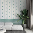 Vertical striped design with plum damask motifs and ornate border against white background - view 15 - final