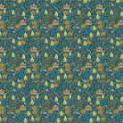 Teal and gold Mughal inspired wildlife scene with trees, birds and architectural elements - view 2 - final