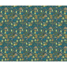 Teal and gold Mughal inspired wildlife scene with trees, birds and architectural elements - view 5 - repeat-full-square - final