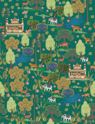 Teal and gold Mughal inspired wildlife scene with trees, birds and architectural elements - view 7 - repeat-small - final