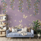Delicate butterflies and leaves float across sage green wall in ethereal garden design - view 7 - final