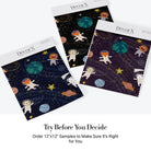 Whimsical cartoon animals floating in starry space with planets and celestial elements - view 19 - final all-groups samples