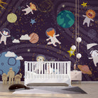 Whimsical cartoon animals floating in starry space with planets and celestial elements - view 7 - final