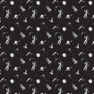 Black and white space themed pattern with astronauts, planets and rockets in modern style - view 2 - final