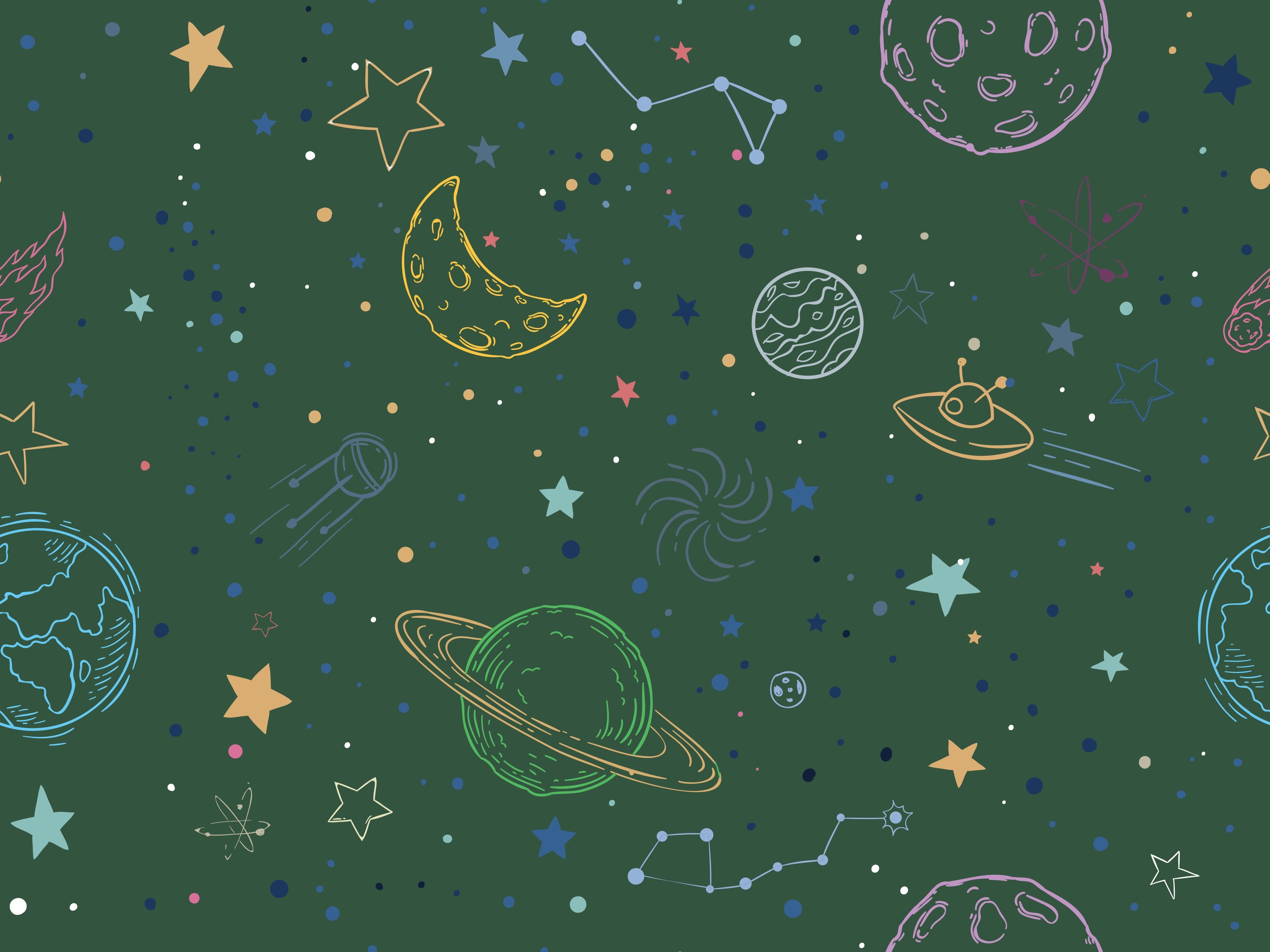 Navy blue celestial pattern with outlined planets, stars and constellations for kids rooms - view 26 - repeat-original - final