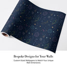Navy blue celestial pattern with outlined planets, stars and constellations for kids rooms - view 4 - final