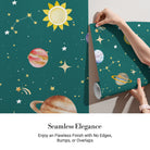 Whimsical cartoon rocket ship with planets and stars on dreamy blue background - view 11 - final