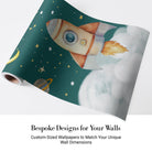Whimsical cartoon rocket ship with planets and stars on dreamy blue background - view 12 - final