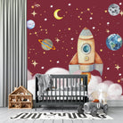 Whimsical cartoon rocket ship with planets and stars on dreamy blue background - view 15 - final