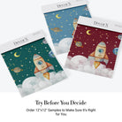 Whimsical cartoon rocket ship with planets and stars on dreamy blue background - view 25 - final all-groups samples