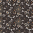 Vintage botanical pattern with dragonflies and daisies on deep teal background with delicate details - view 12 - final
