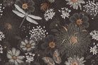 repeat-full-square Vintage botanical pattern with dragonflies and daisies on deep teal background with delicate details - view 14 - repeat-small - final