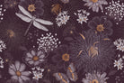 Vintage botanical pattern with dragonflies and daisies on deep teal background with delicate details - view 20 - repeat-small - final