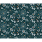 Vintage botanical pattern with dragonflies and daisies on deep teal background with delicate details - view 6 - repeat-full-square - final