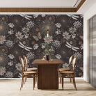 Vintage botanical pattern with dragonflies and daisies on deep teal background with delicate details - view 9 - final