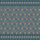 Repeating pattern of orange teepees and decorative trees on brown background with traditional border - view 12 - final