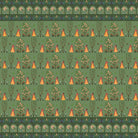 Repeating pattern of orange teepees and decorative trees on brown background with traditional border - view 8 - final
