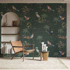 Delicate watercolor birds and palm trees on cream background with botanical tropical elements - view 20 - final