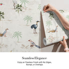 Delicate watercolor birds and palm trees on cream background with botanical tropical elements - view 4 - final