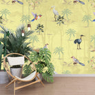 Delicate watercolor birds and palm trees on cream background with botanical tropical elements - view 9 - final
