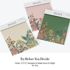 Soft tropical foliage scene with sage green palms and coral accents on dotted background - view 15 - final all-groups samples