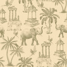 Navy blue toile pattern featuring elephants, palm trees and classical monuments on white background - view 11 - repeat-original - final