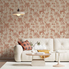Navy blue toile pattern featuring elephants, palm trees and classical monuments on white background - view 23 - final