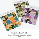 Pink flamingos with tropical leaves on mustard background featuring teal Mughal-inspired architectural elements - view 15 - final all-groups samples