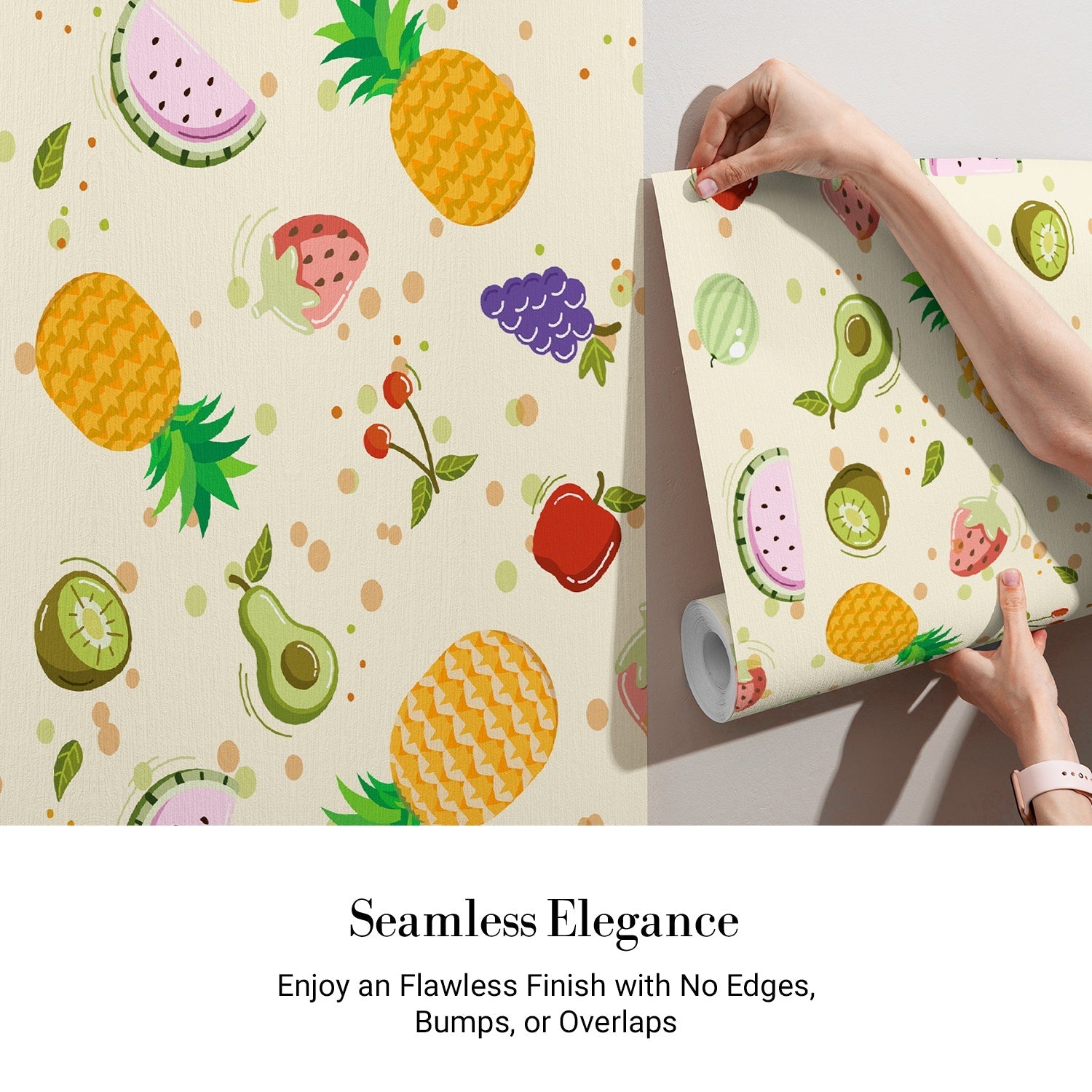 Cheerful scattered pattern with pineapples watermelons strawberries avocados and citrus on cream background - view 3 - final