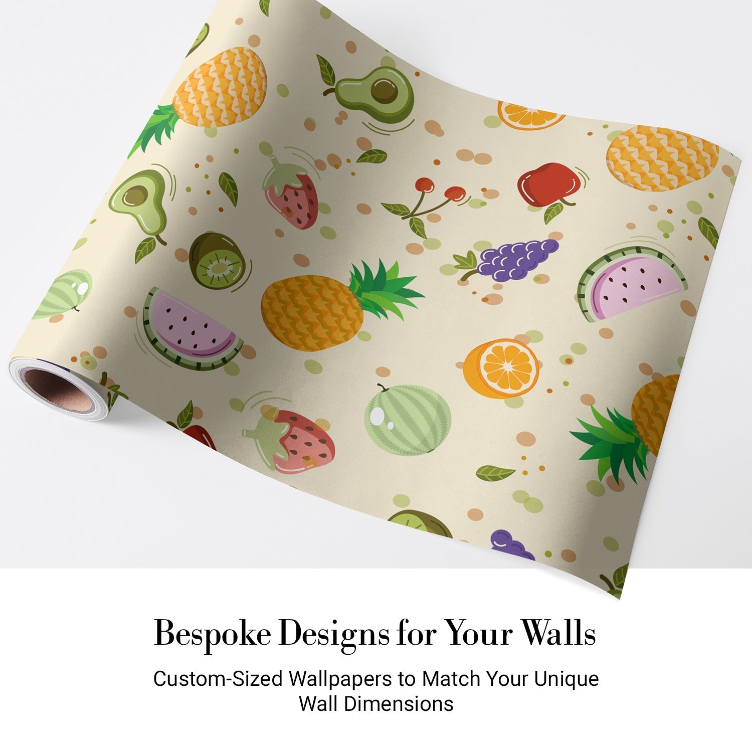 Cheerful scattered pattern with pineapples watermelons strawberries avocados and citrus on cream background - view 4 - final