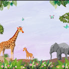 Whimsical safari scene with giraffes, butterflies and lighthouse against mint green tropical background - view 12 - final