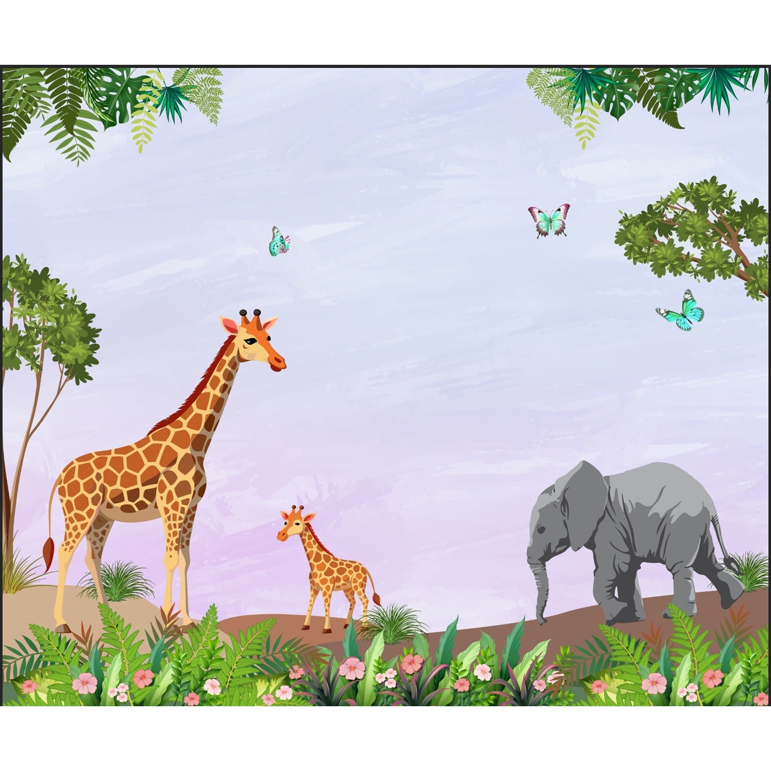 Jungle animals in lea - kids wallpaper mural-equal final
