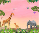 "Vibrant lea jungle safari scene - kids wallpaper mural-inequal final"