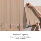 Blush pink striped wall with decorative tropical palm border featuring vintage leisure scenes - view 4 - final