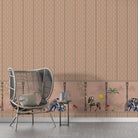 Blush pink striped wall with decorative tropical palm border featuring vintage leisure scenes - final hobby-room