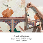 Ornate Mughal arches with tropical monstera leaves and flying cranes in coral florals - view 4 - final