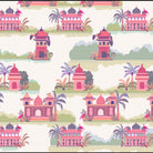 Repeating Indian palaces with palm trees and tropical foliage in warm orange tones - view 9 - final