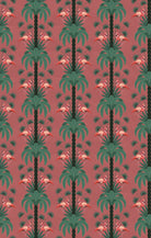 Repeating palm trees and pink flamingo pairs on dark green tropical botanical background - view 13 - repeat-original - final