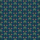 Repeating palm trees and pink flamingo pairs on dark green tropical botanical background - view 23 - final