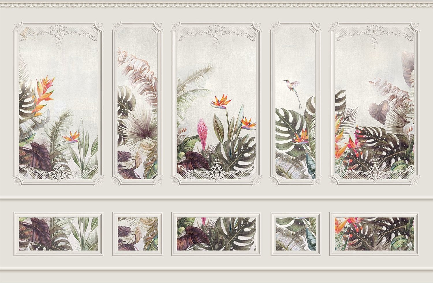 Lush tropical garden 3D wallpaper in lea - "european" wallpaper mural-inequal final