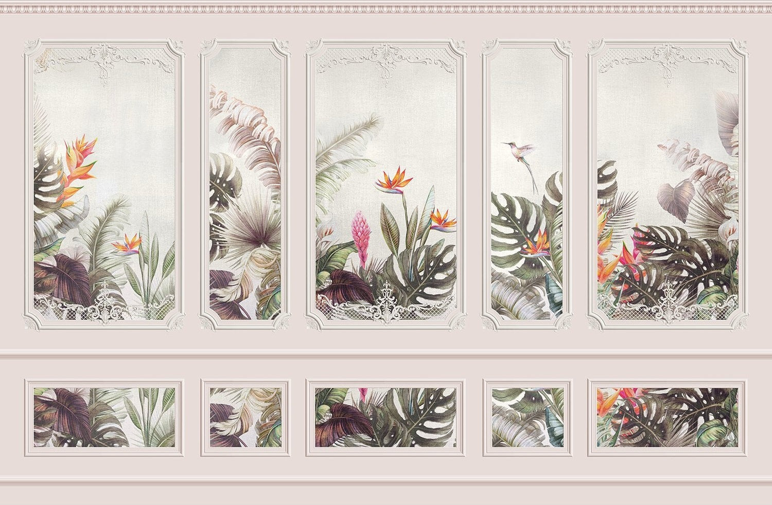 Lush tropical garden 3D wallpaper in lea - "european" wallpaper mural-inequal final