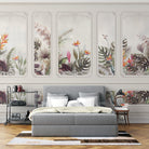 Elegant wall panels featuring tropical birds, monstera leaves and birds of paradise flowers - final bed-room