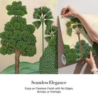 Lush tropical landscape with palm trees, rolling hills and flamingos in dreamy pastel setting - view 3 - final