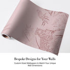 Pink tonal jungle mural with tigers, leopards and palm trees in delicate illustration style - view 4 - final